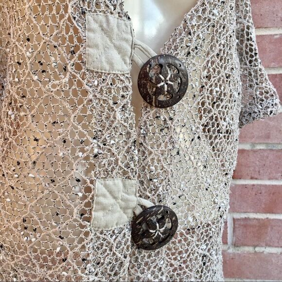 Mirror Image Open Knit Crochet Bold Button Cardi - Picture 5 of 9